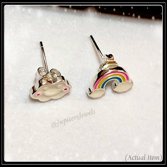 New 925 silver happy clouds & rainbow charm novelty earrings - Picture 5 of 5